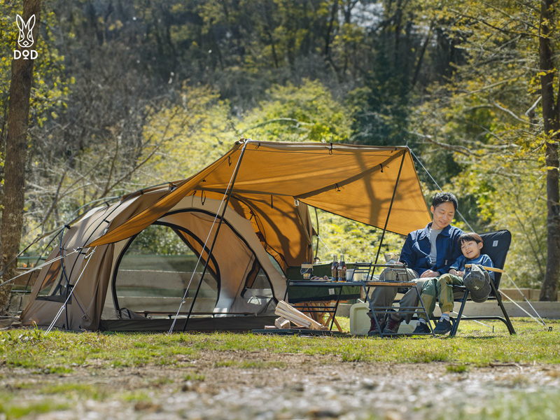 DOD、ガルウィング型キャノピー採用の「ガルテント」。日陰を広く