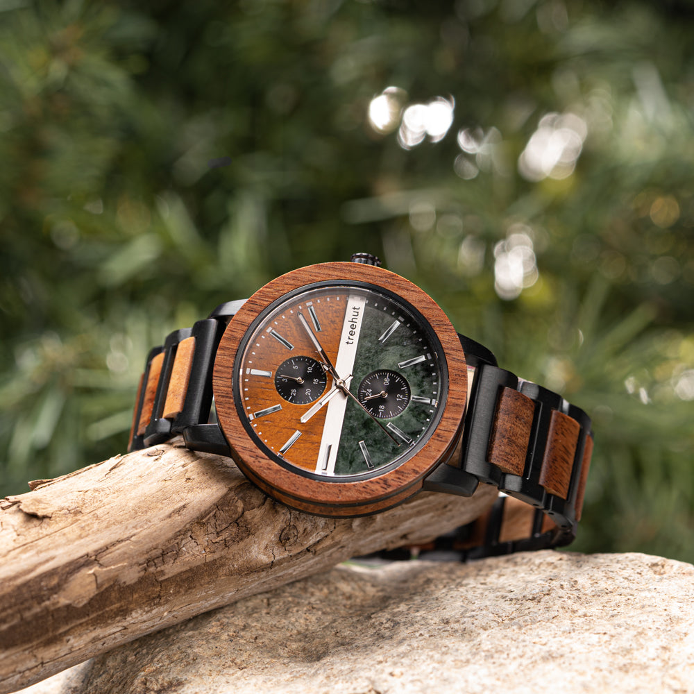 Men's Wooden Watches | Tao Green Marble Koa Chronograph | Treehut