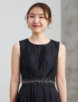 ハンド刺繍 5cm幅サテンサッシュベルト 黒・BT-240002W-BK | ツイード