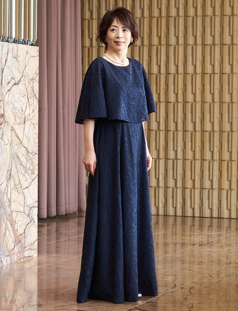 マザーズドレス・結婚式 母親ドレス MD0232-BK ダークネイビー ケープ