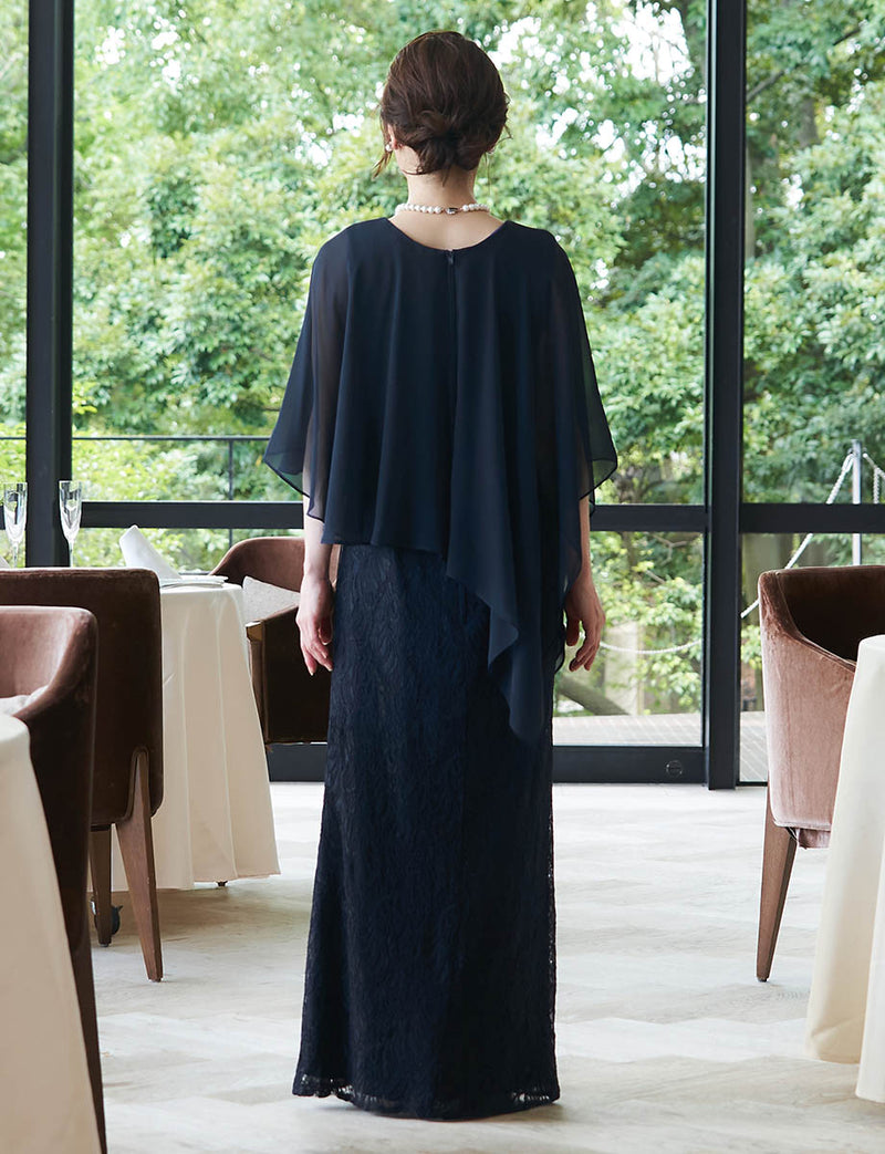 結婚式 母親ドレス ダークネイビー・マザーズドレス ケープ付き MD0501
