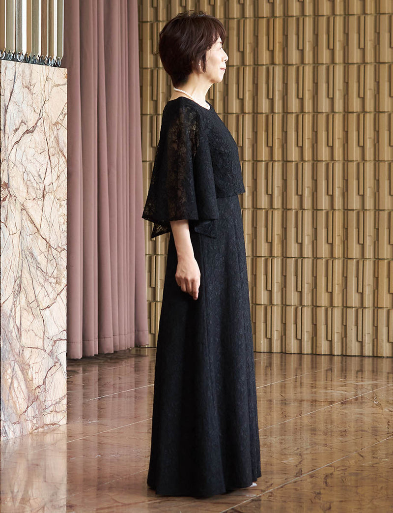 結婚式 母親ドレス ブラック・マザーズドレス ケープスリーブ付き
