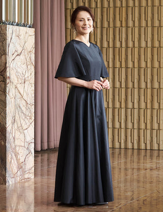 結婚式 母親ドレス ブラック・マザーズドレス タフタAライン MD0510-BK