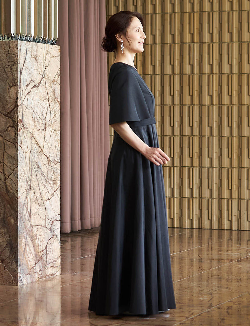結婚式 母親ドレス ブラック・マザーズドレス タフタAライン MD0510-BK