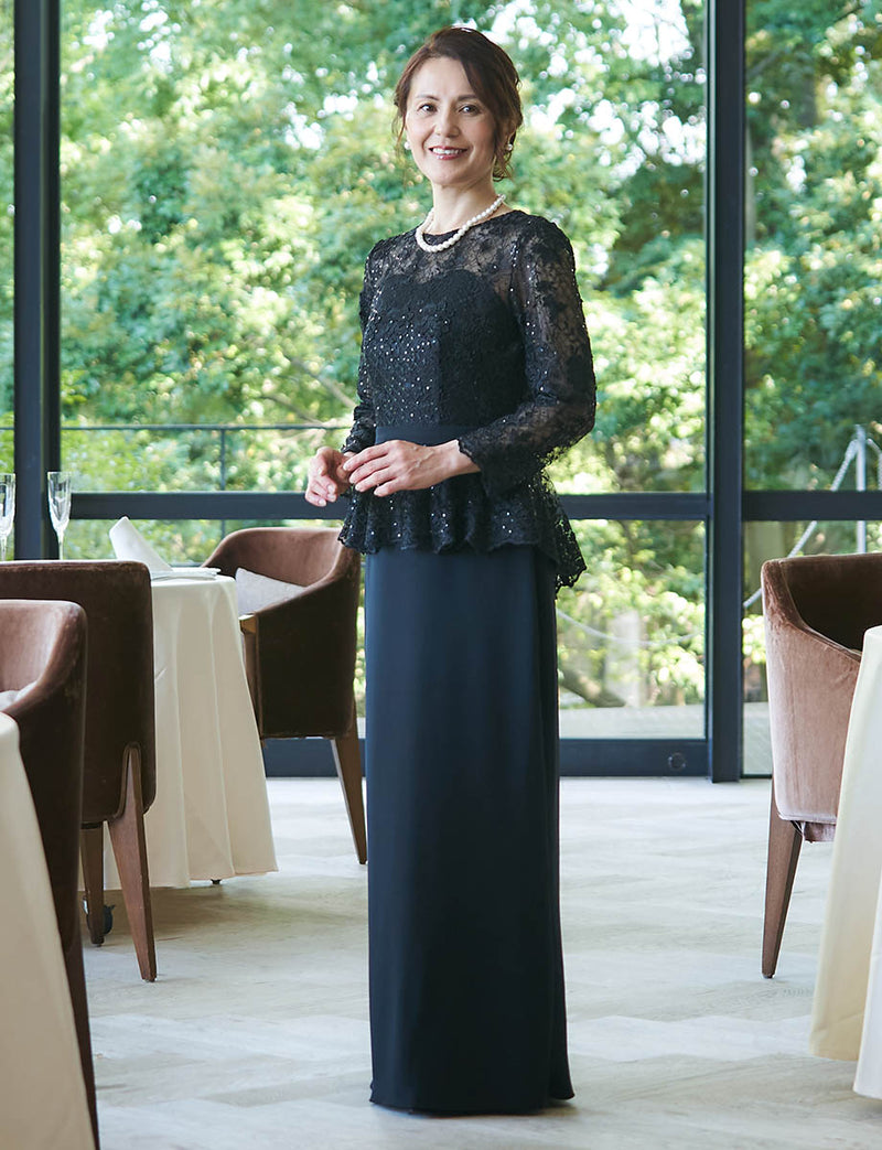 結婚式 母親ドレス ブラック・マザーズドレス ペプラムデザイン MD0511
