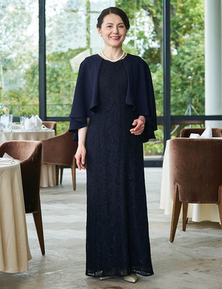 結婚式 母親ドレス ダークネイビー・マザーズドレスケープ付き MD0401