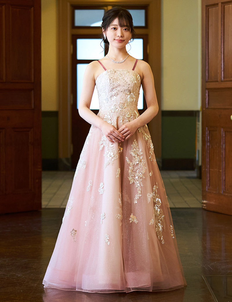 演奏会ドレス・ステージドレスにお薦めピンクゴールドロングドレス