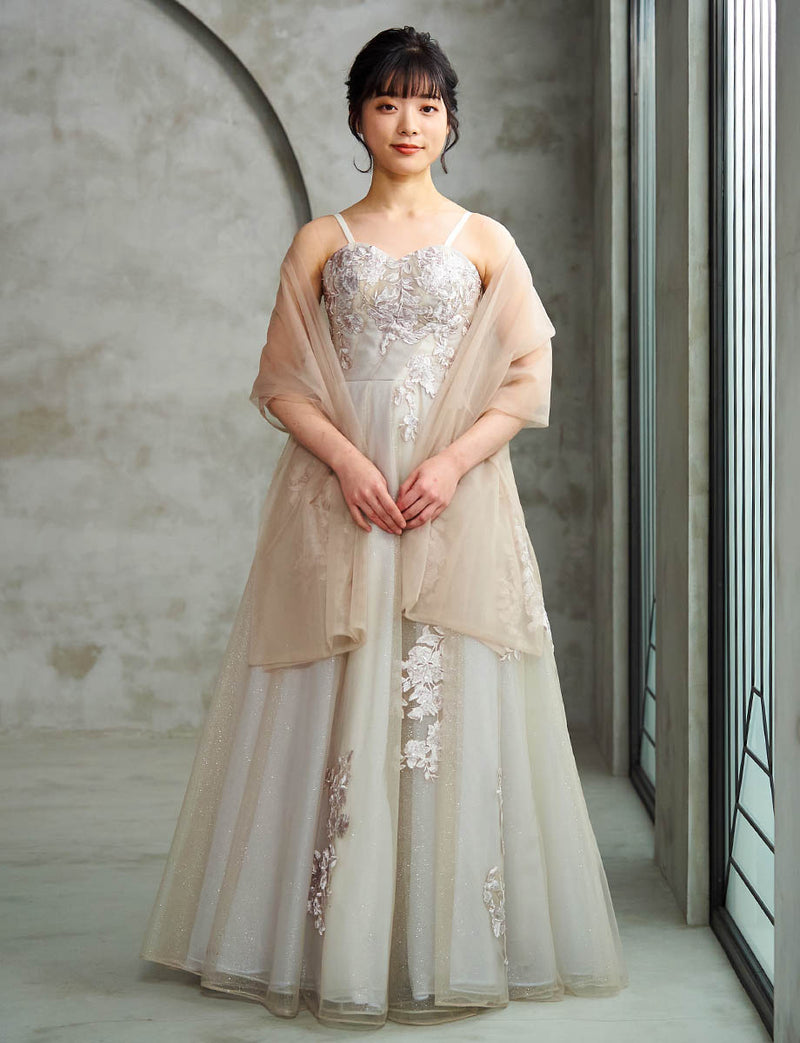 演奏会ドレス・ステージドレスにお薦めシャンパンベージュロングドレス