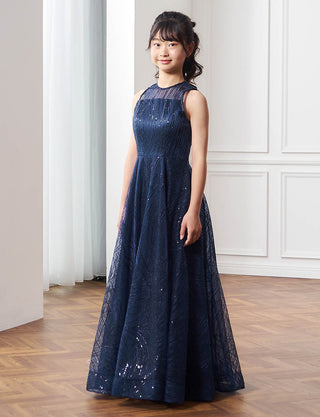 小中学生 コンクールドレス・発表会ドレスにお薦めネイビーロング