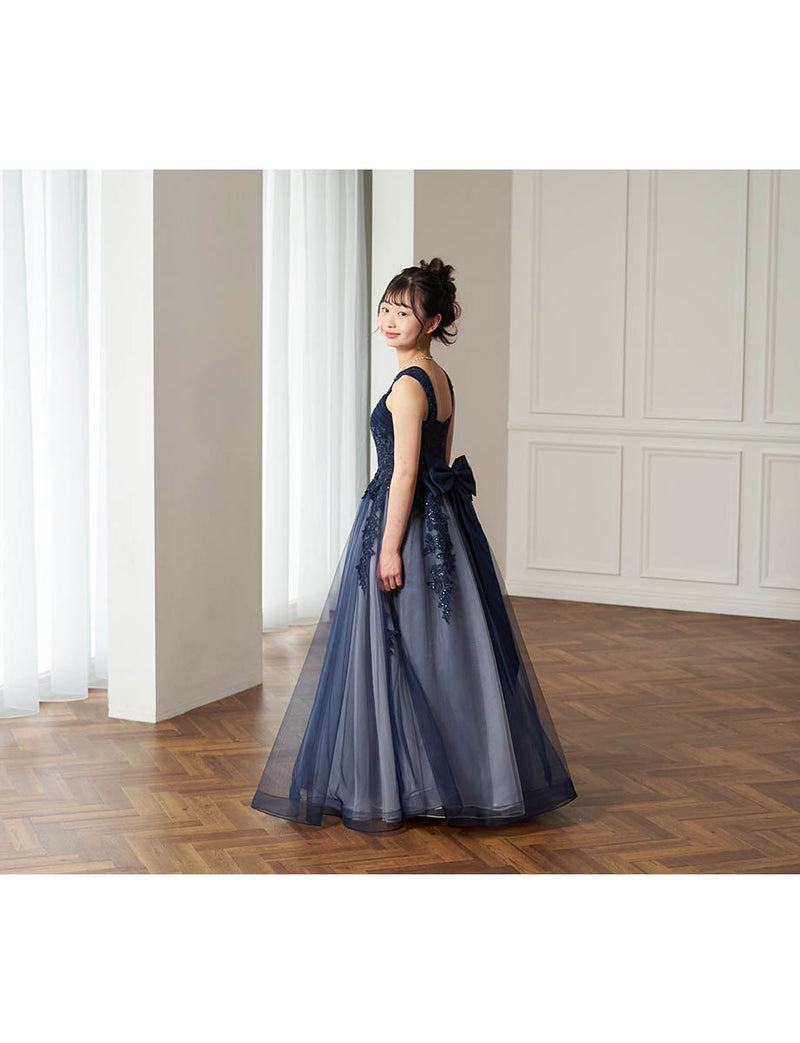 レース×チュール ジュニアロングドレス ダークネイビー・TWJ9508-DNY