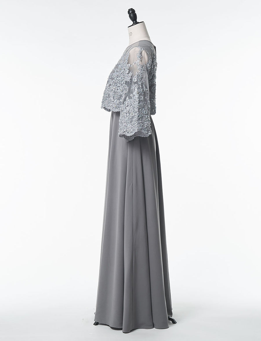 結婚式 母親ドレス・マザーズドレス MD0229-GY グレー レースケープ