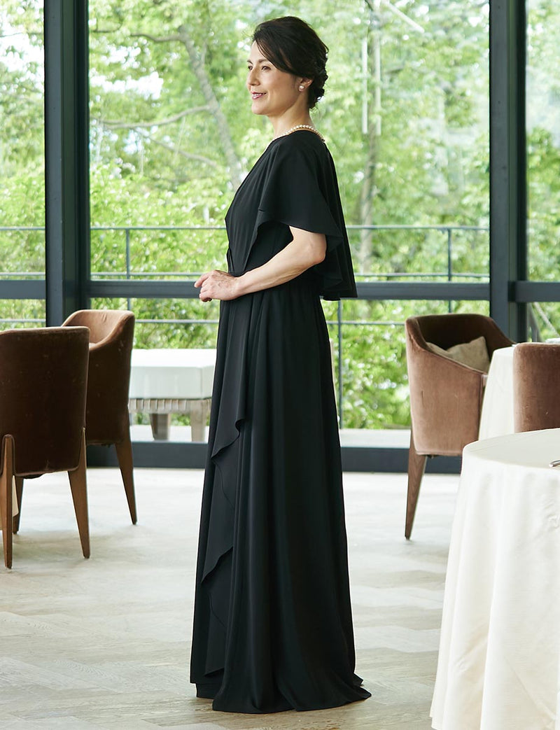 マザーズドレス・結婚式 母親ドレス MD0222-BK ブラック 袖付き|新郎