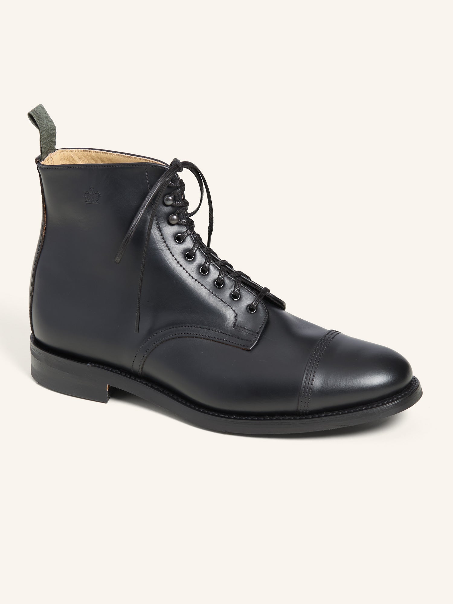 Sanders Military Toe Cap Derby Boots Black Pull Up