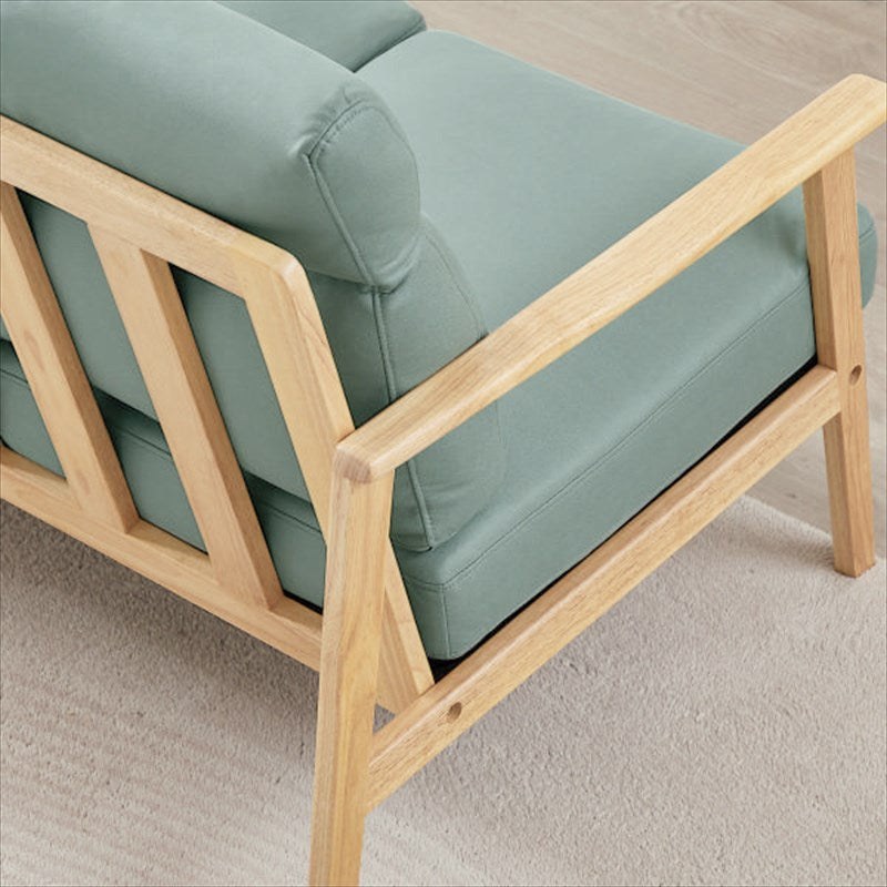 木肘ソファ レザーテクノロジー2人掛け セージグリーン キャメル AX