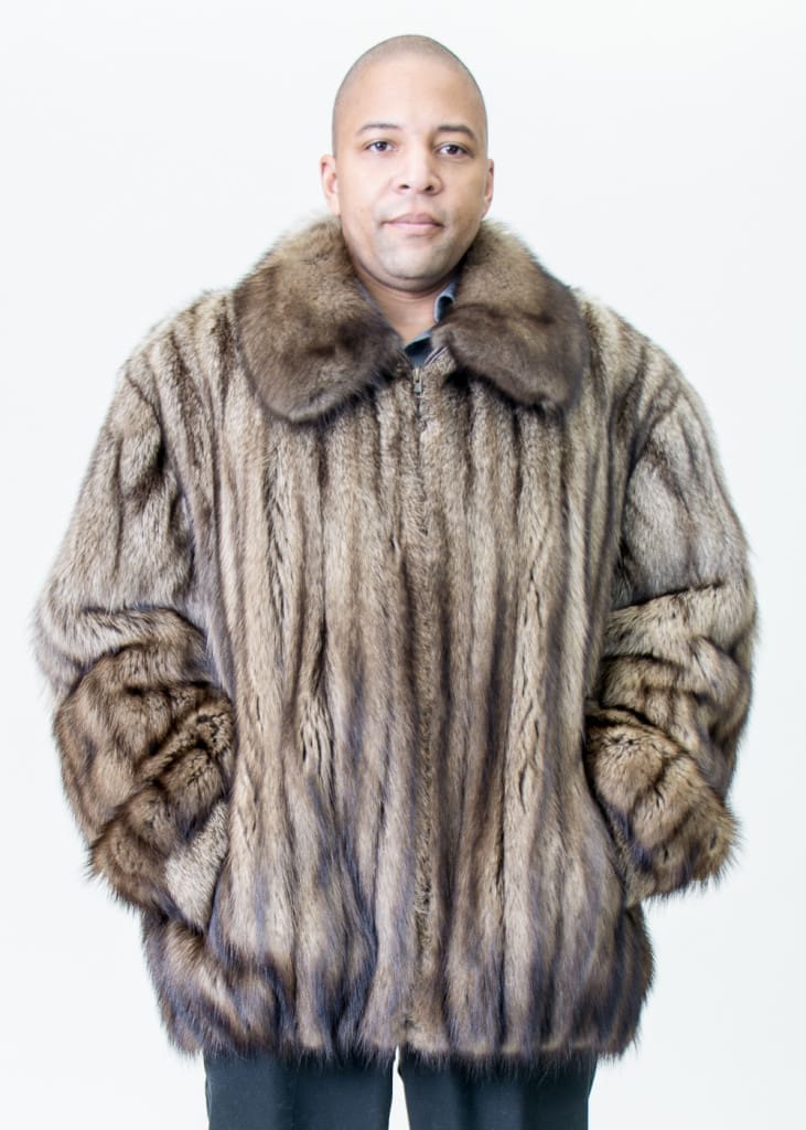 Natural Blue Fox 28″ Sections Zip Jacket - A.J. Ugent Furs %