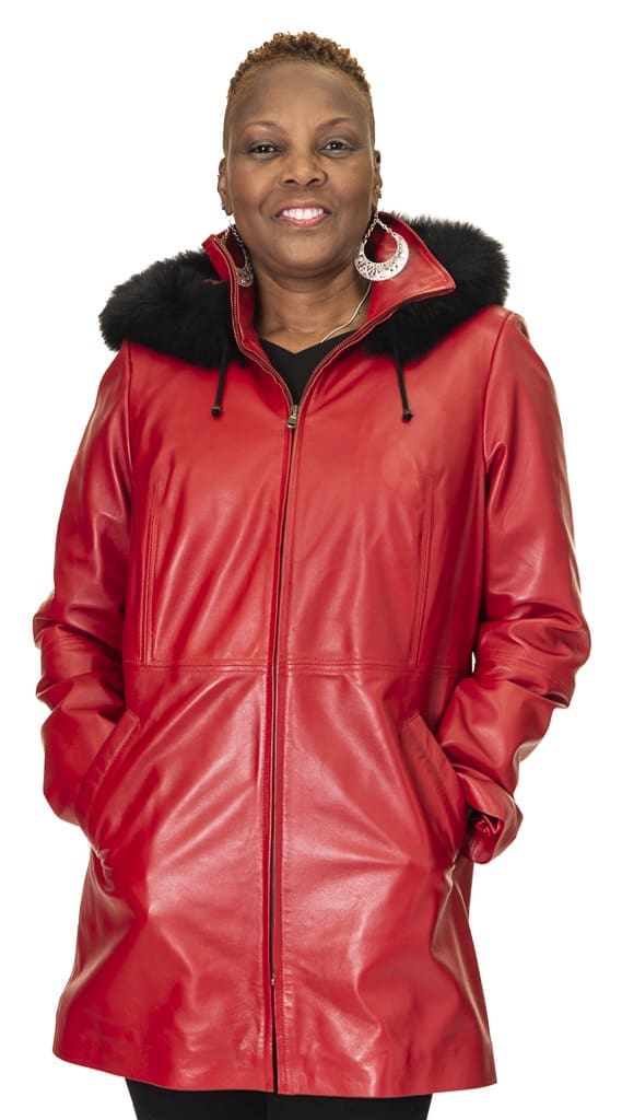 Red 31″ Zip Front Lamb Leather Jacket with Detachable Liner and