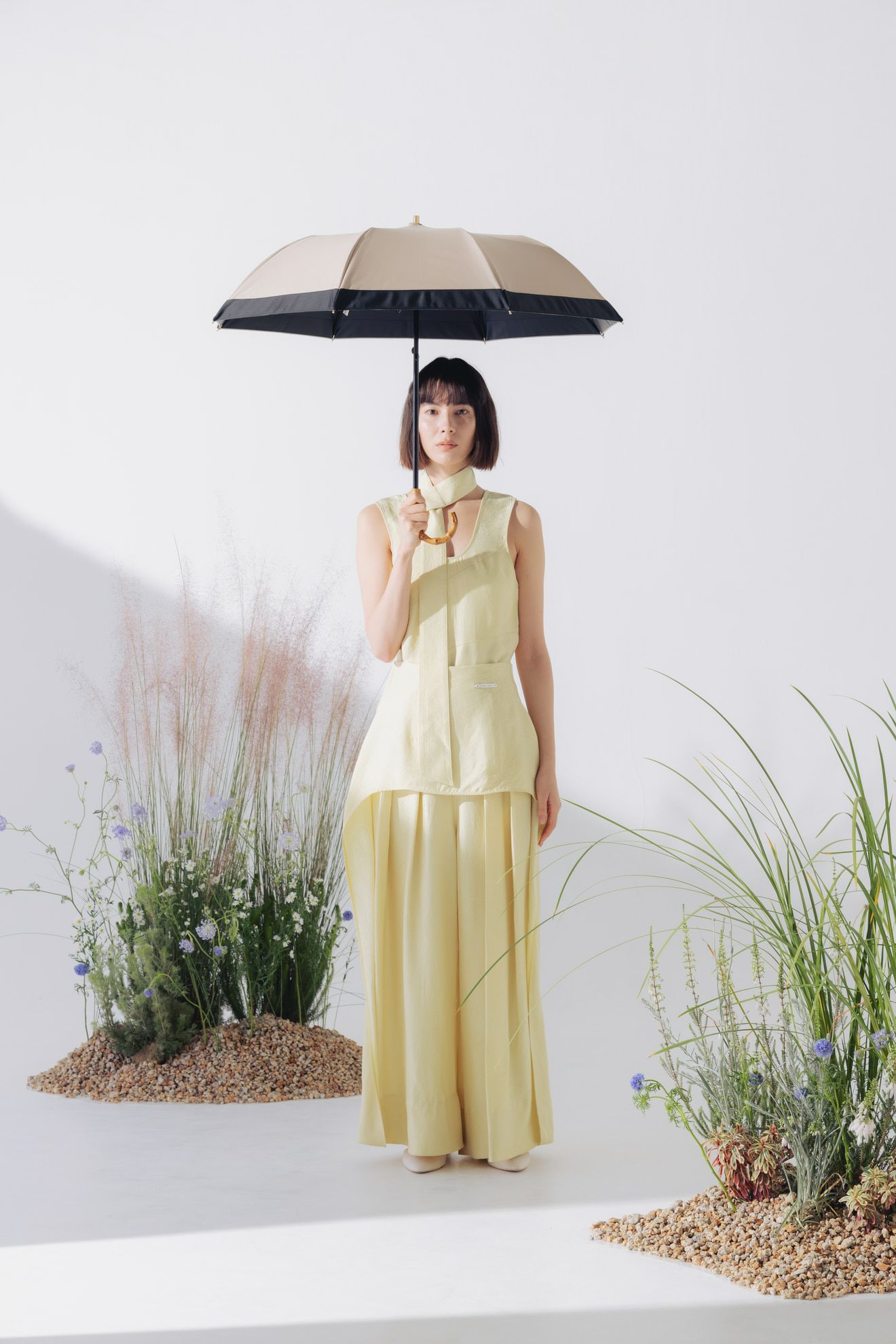 完全遮光100% 2段EASY 折りたたみ日傘/バイカラー(50cm)