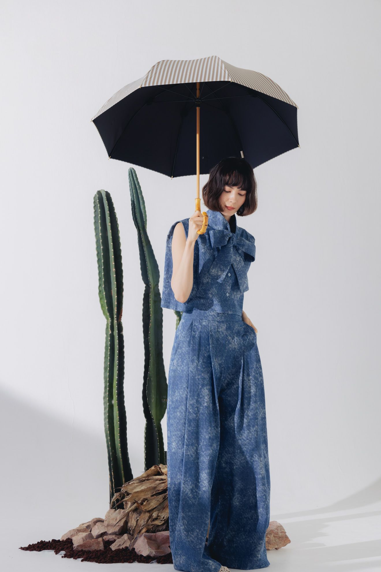 完全遮光100% 長傘 M/ストライプ(55cm)