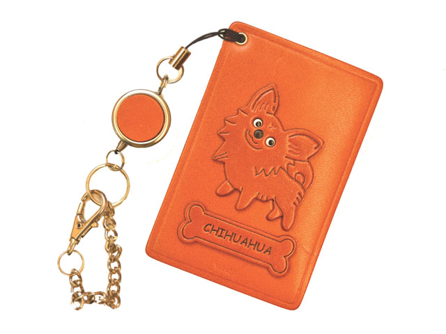 チワワ/犬 定期入れ/パスケース 革/レザー メール便送料無料 日本製