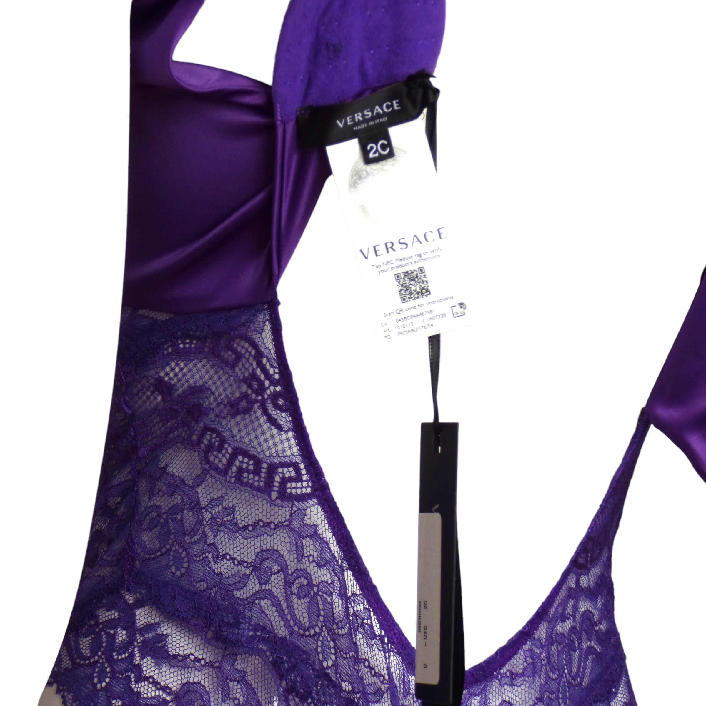 VERSACE- NWT 2023 Purple Satin & Lace Bodysuit, Size 2C – MARTINI