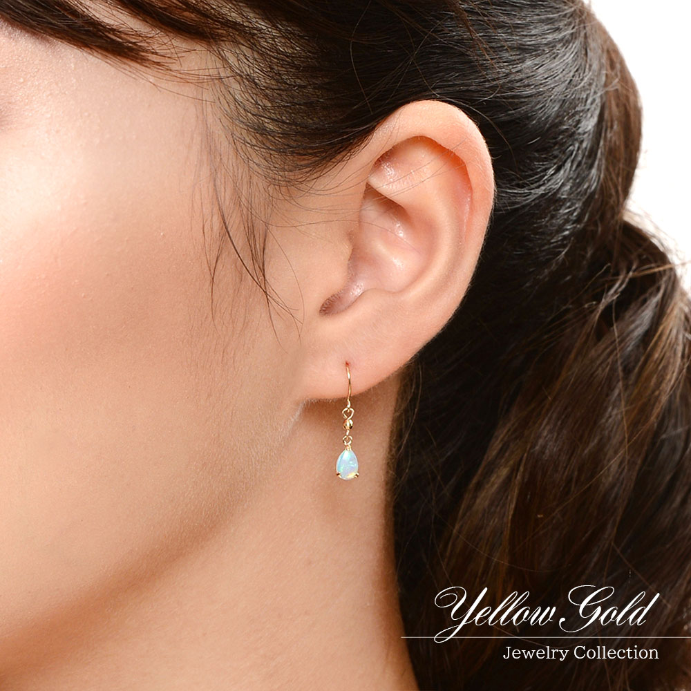 女性へのプレゼント K10YG オパール 10月誕生石 フックピアス 10金