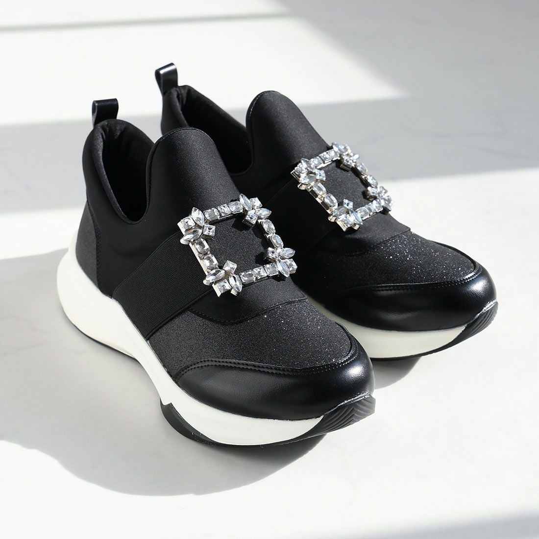 2026年春再販】ビジューバックルゴムスリッポンスニーカー ｜靴