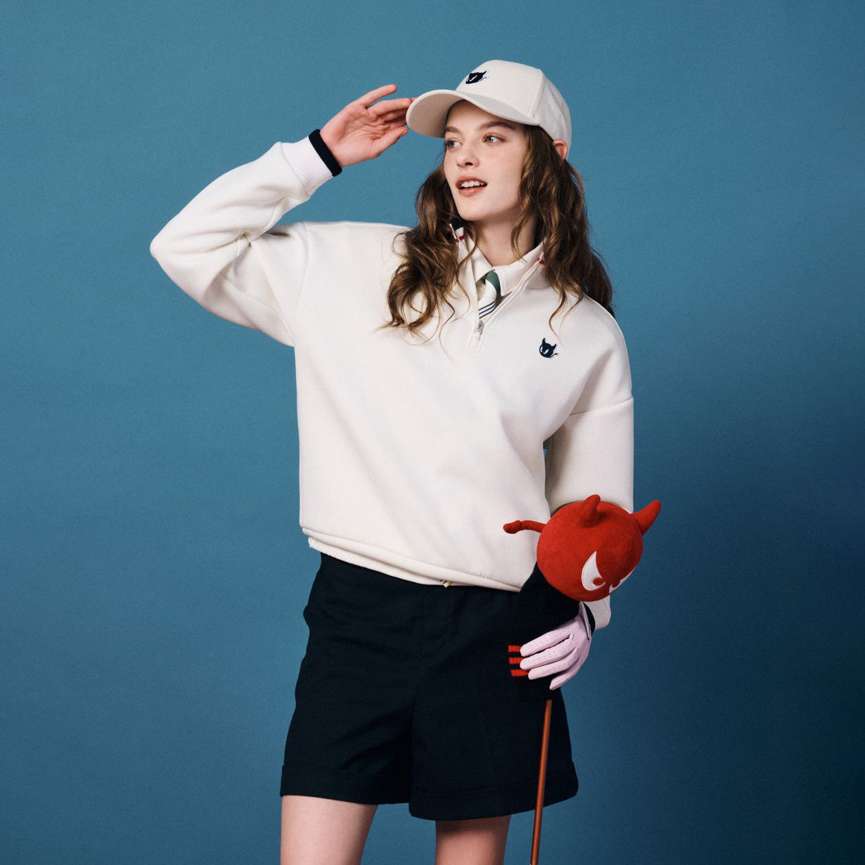 WOMEN ダンボールニットスポーティーハーフジップ ネイビー