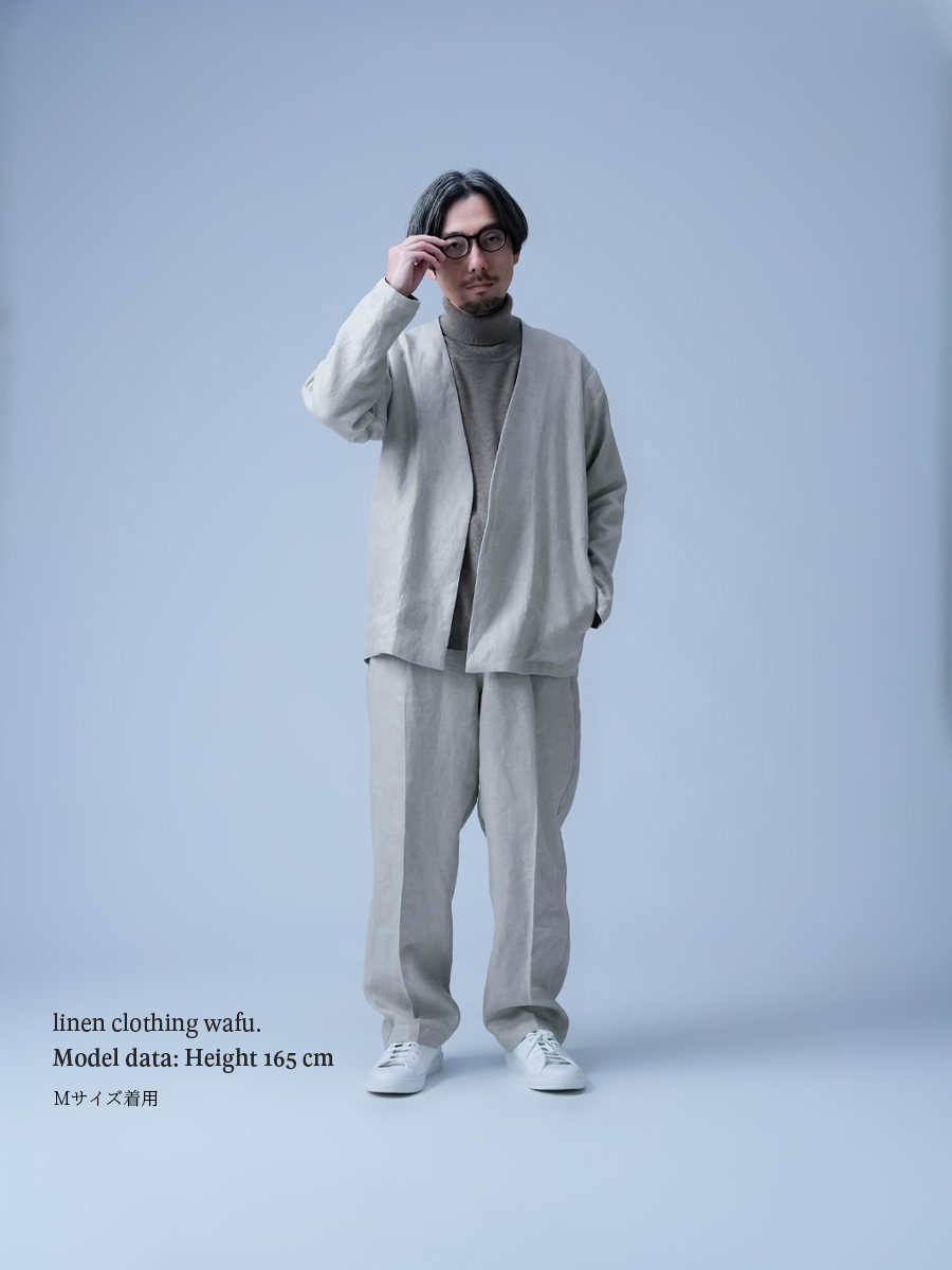 リネンセットアップ】もう考えない。 ノーカラージャケット メンズ