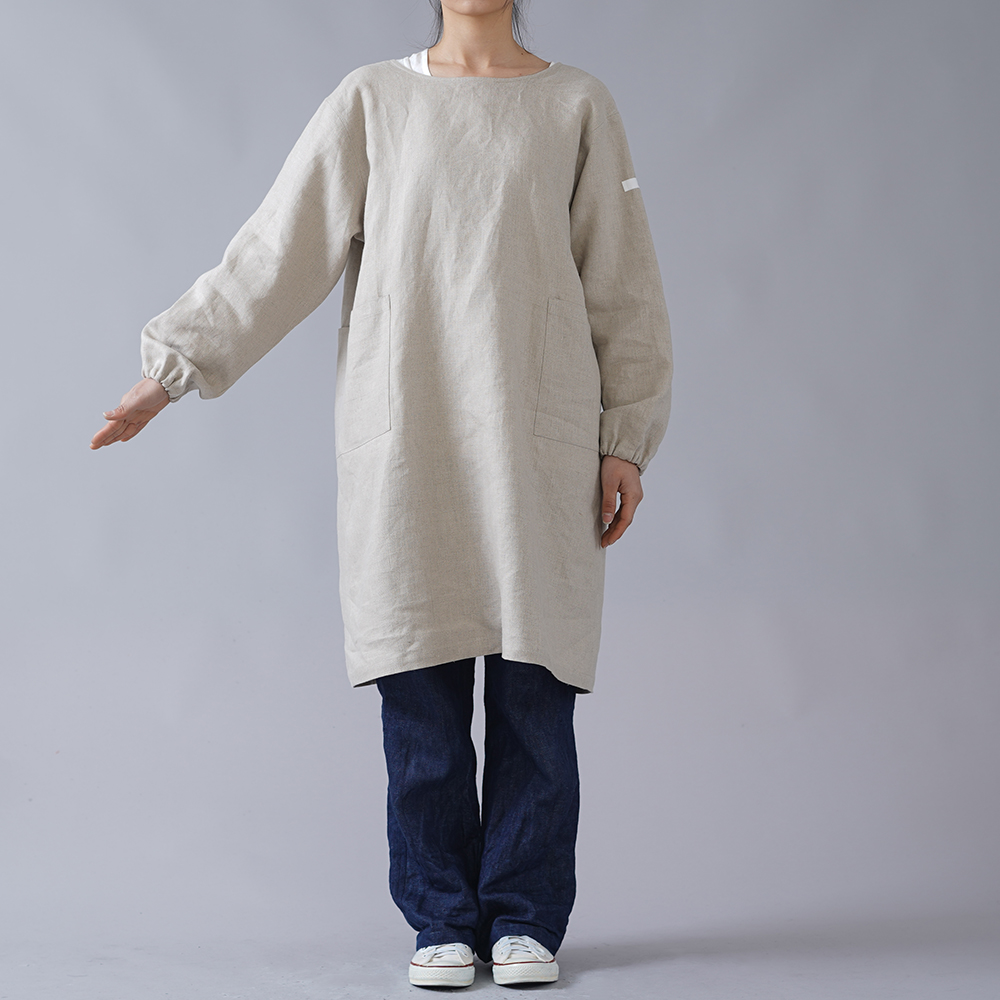 wafu】中厚 リネン 割烹着 Kappogi かっぽう着 2way エプロン ワーク