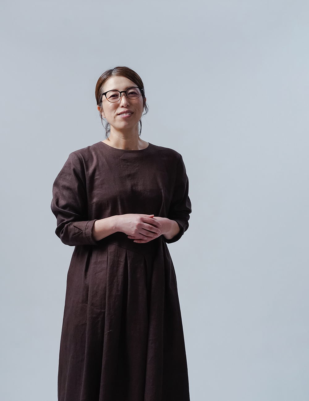 wafu】【リネンワンピース】鍵盤タック ソロテックス ワンピース