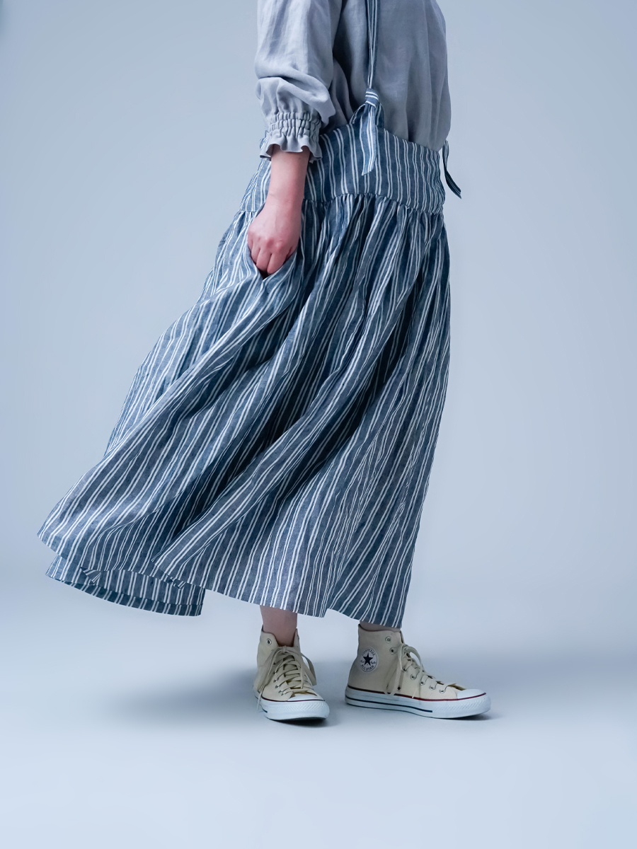 リネンタブリエ】レア度満点 タブリエエプロン スカート ／ ストライプ