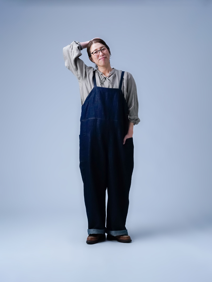 リネンサロペット】 リネンデニム サロペット ／ ダークインディゴ