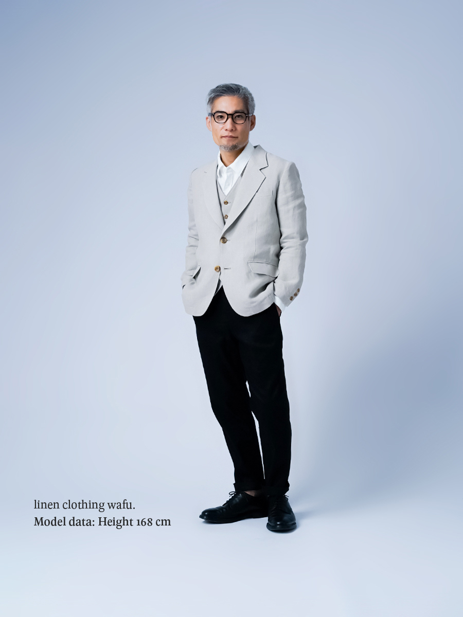 wafu. わたぬき服装 首があきすぎないジャケット プレミアムリネン厚地