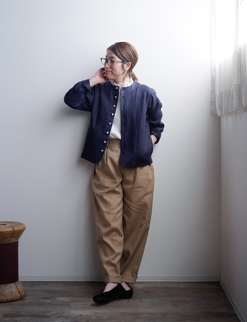 wafu. わたぬき服装 首があきすぎないジャケット プレミアムリネン厚地