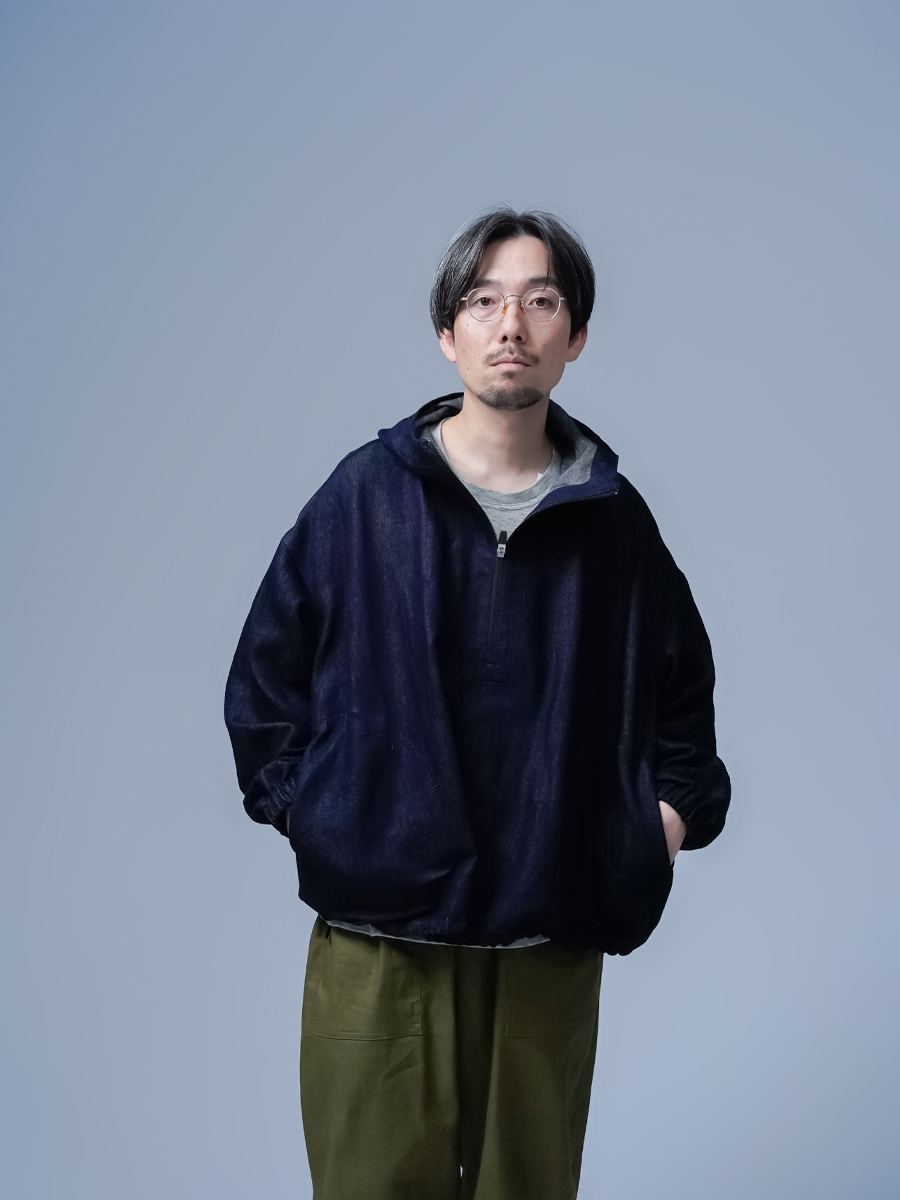 リネンデニム】自然と都会の融合 デニム アノラックパーカー / ダーク