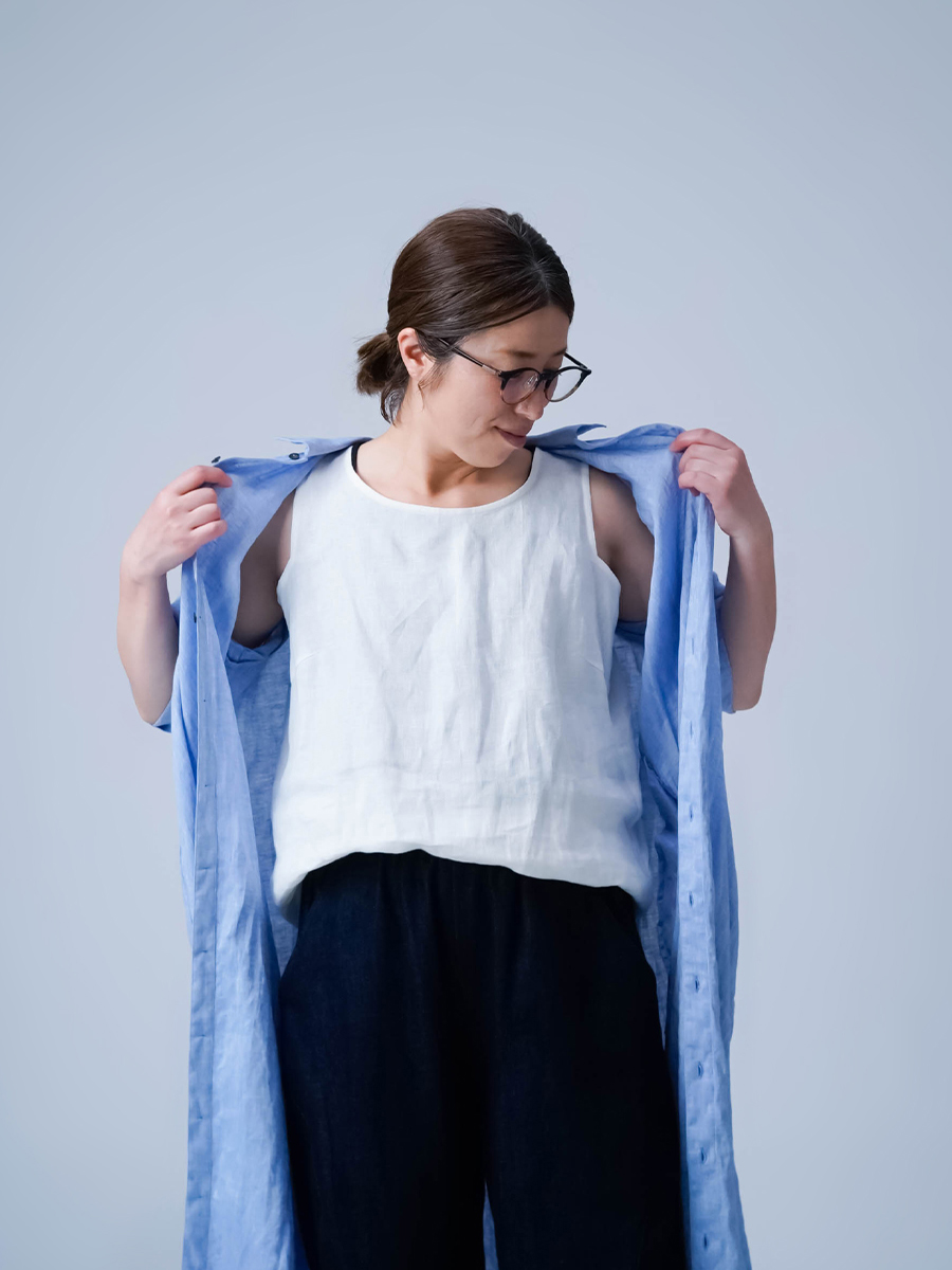 リネンタンクトップ】脇汗対策の救世主 リネン梨地 よしタンクNEO ／ 4