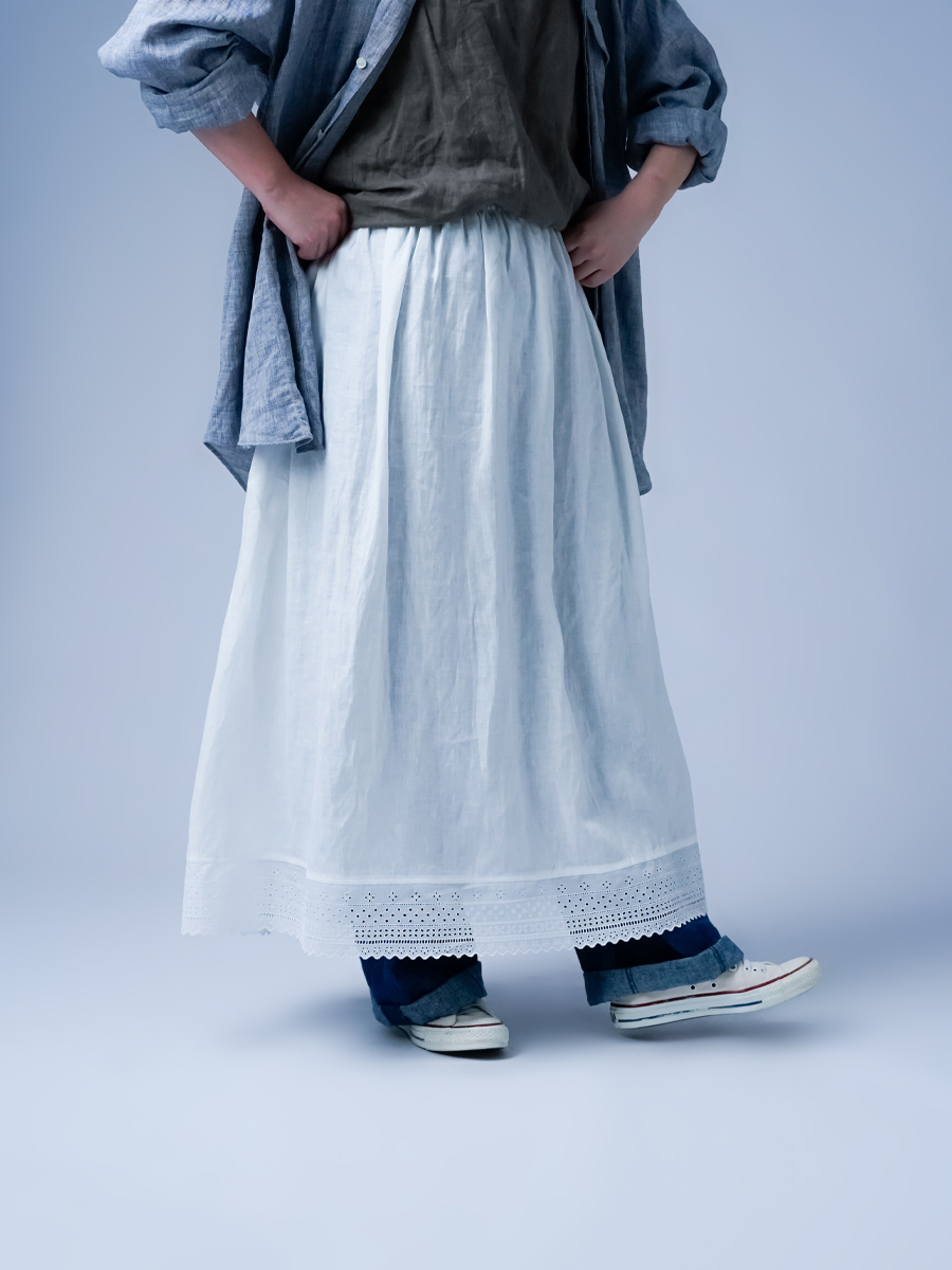 リネンスカート】 重ね穿きの救世主 レースペチスカート ／ 白色 p002c