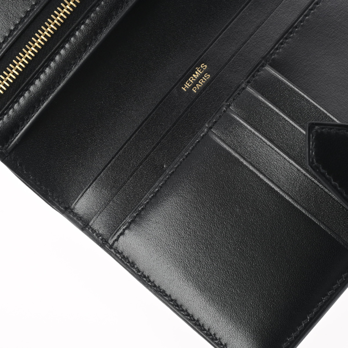 エルメス ベアン コンパクト ブラック/ゴールド金具 ボックスカーフ