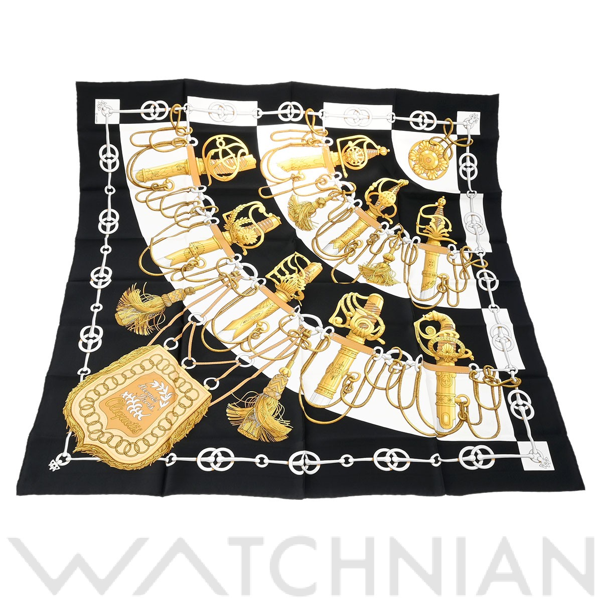 エルメス / HERMES カレ90 CLIQUETIS ブラック シルク100％ レディース