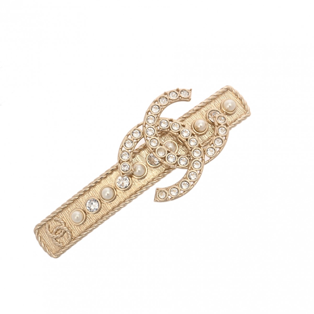 シャネル バレッタ ヘアクリップ ココマーク ホワイト/ゴールド