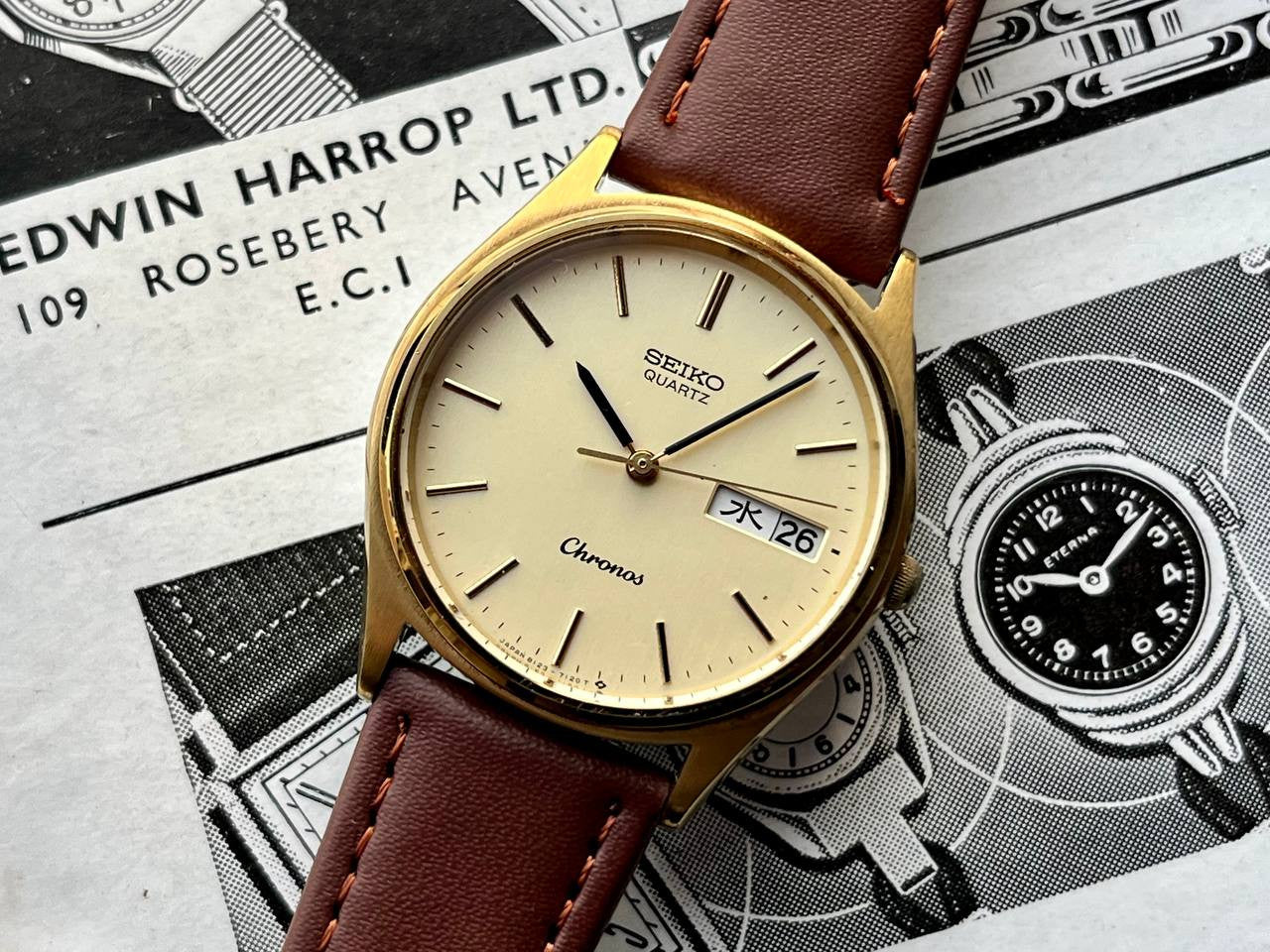 Vintage SEIKO Chronos 8123-7080 Watch Gold 1986 Quartz Working