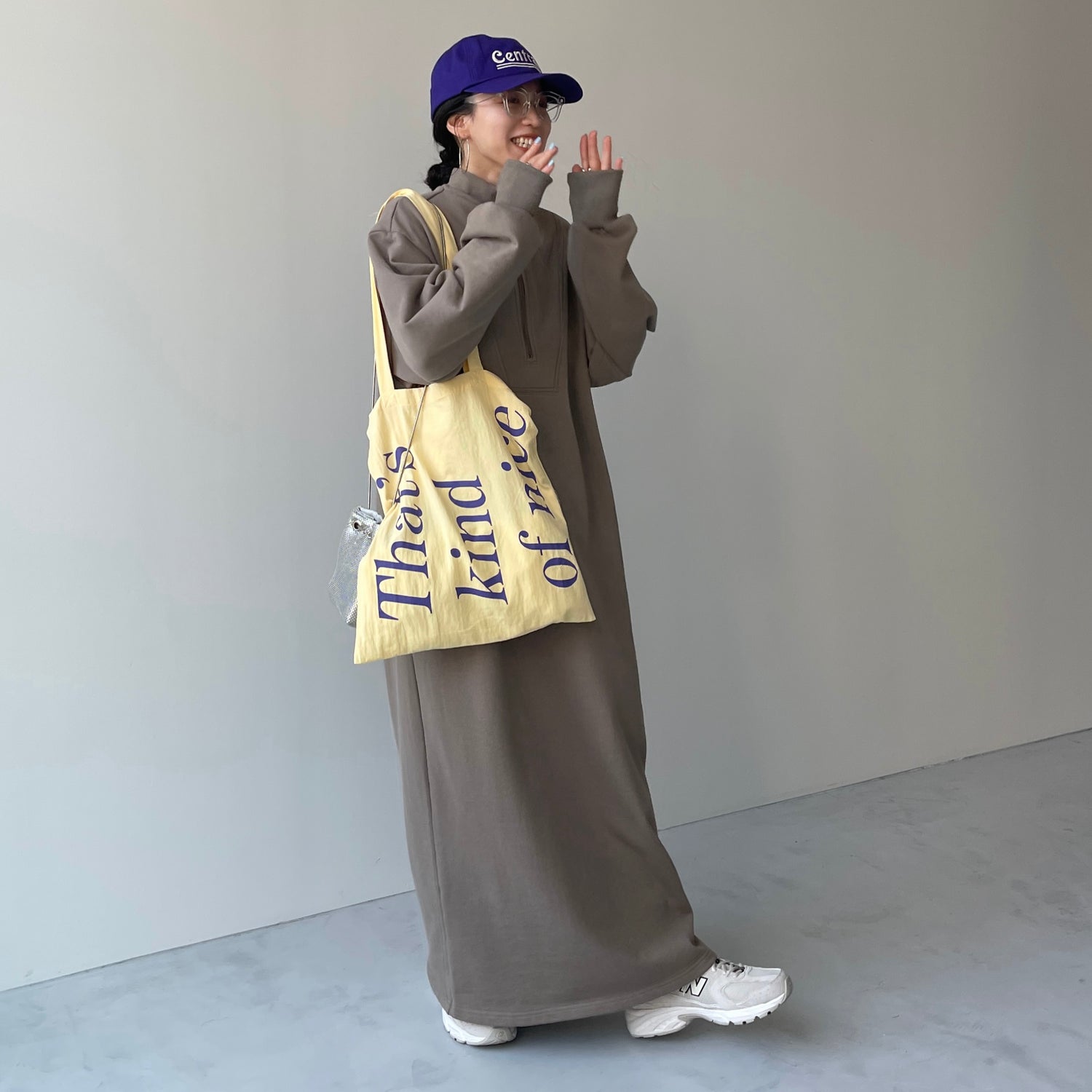 high neck half zip up sweat one piece / charcoal [3size