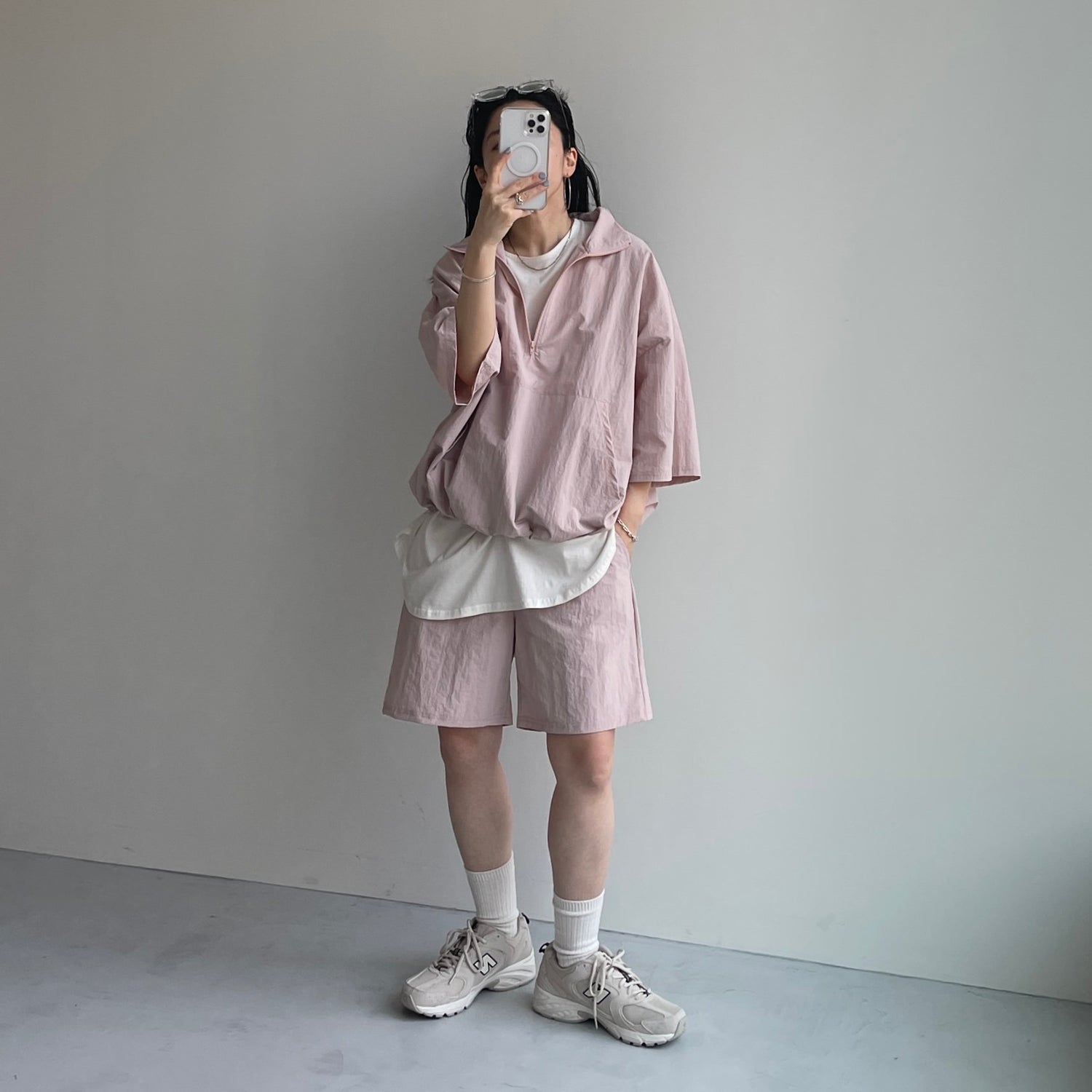 2点SET) half zip nylon set up / pink | wee9s | ウィークス