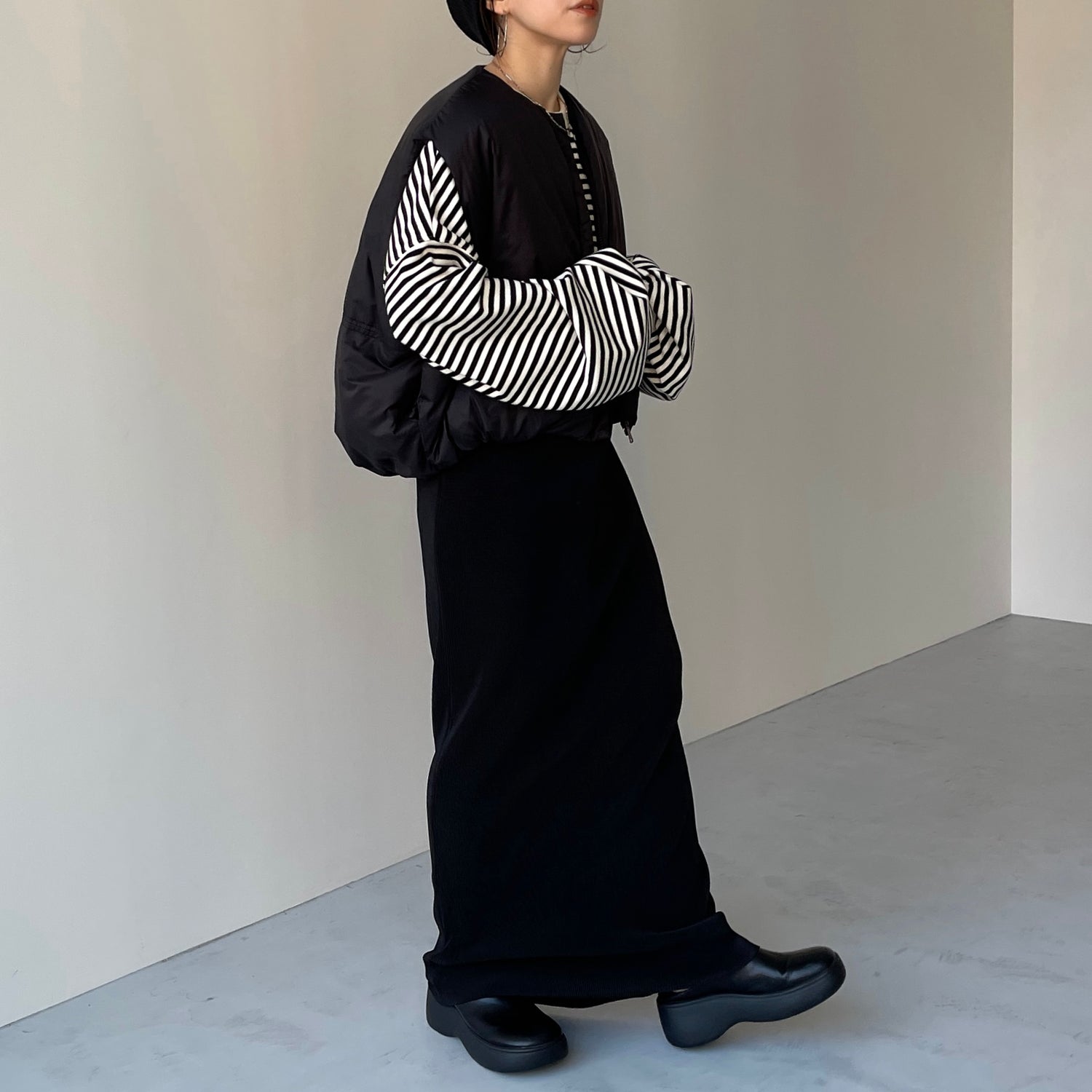 egg down vest / black （パーフェクトシルエットダウンコート