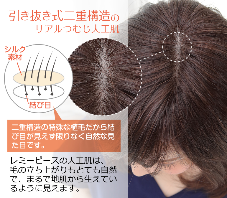 人毛100% 部分ウィッグ・レミーピース】《特長3》そっくり地肌で自然な