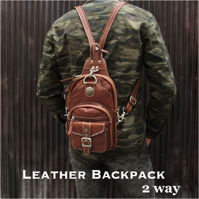 在庫処分 本革 ボディバッグ リュック 2WAY ワンショルダーバッグ 斜