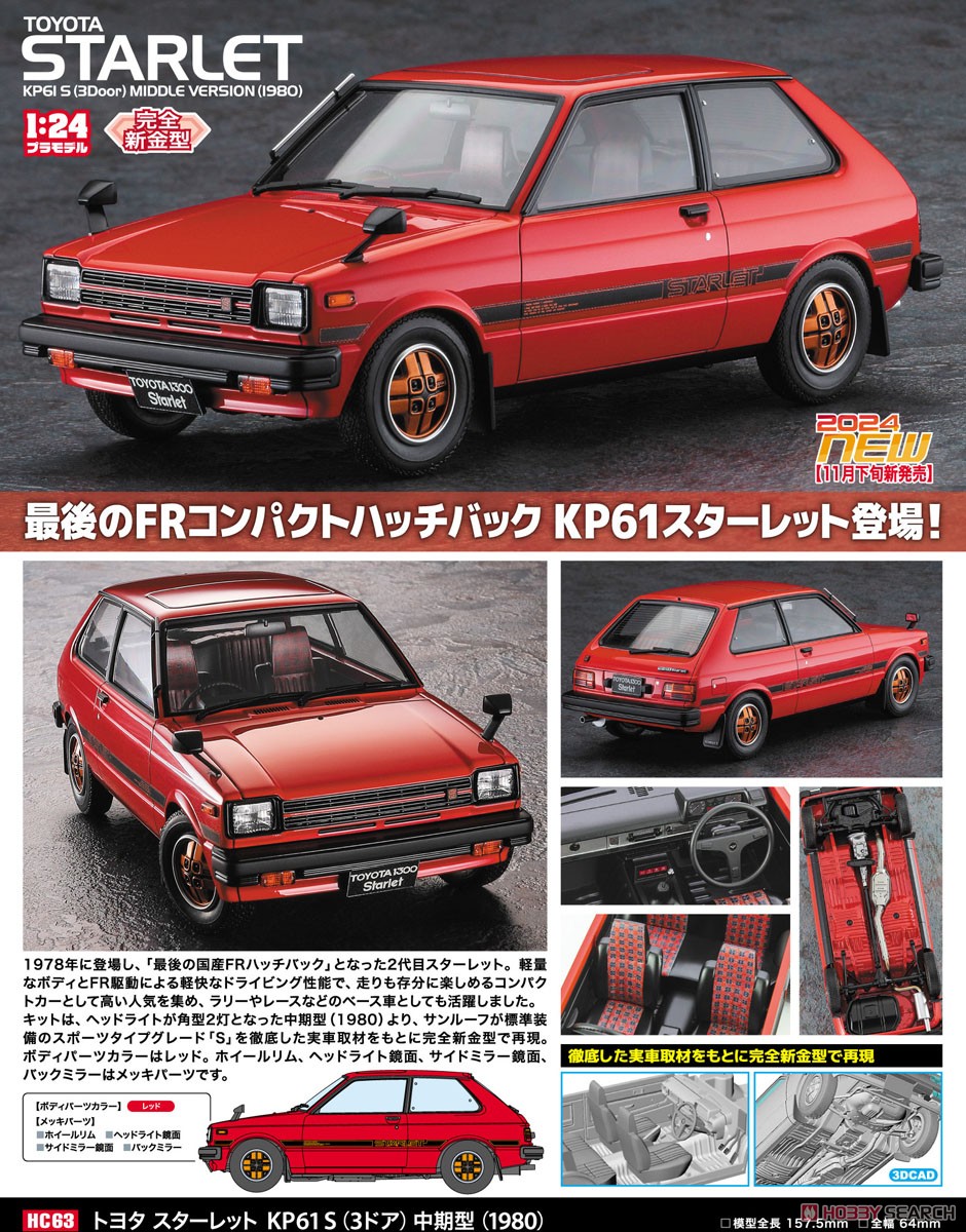 トヨタ スターレット KP61 S (3ドア) 中期型 (1980) (プラモデル