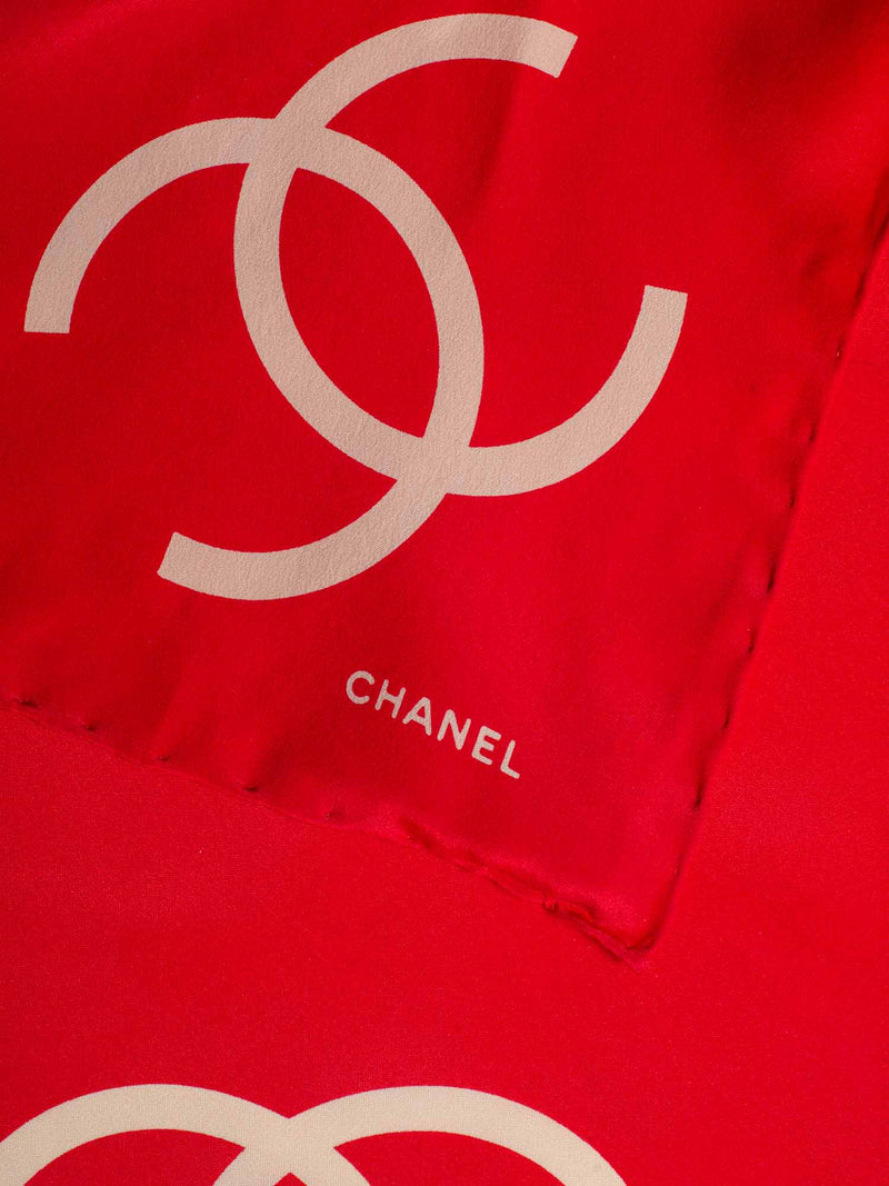 CHANEL CC Logo Silk Mini Scarf Red Beige