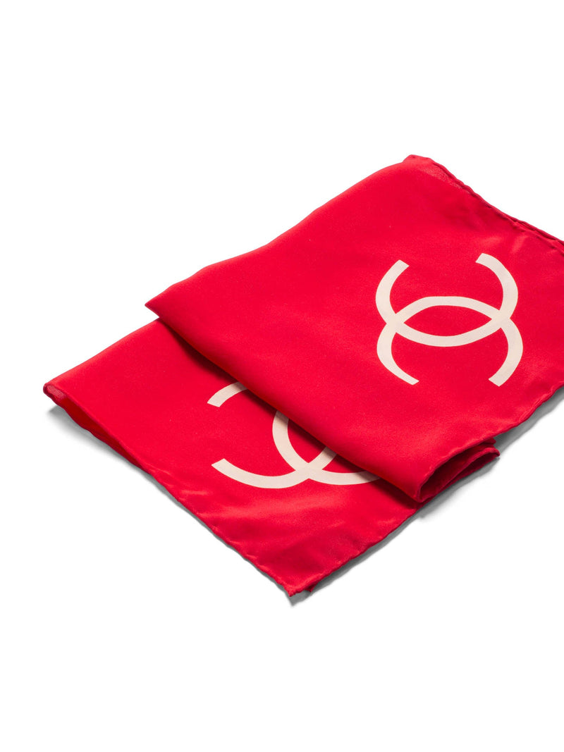 CHANEL CC Logo Silk Mini Scarf Red Beige