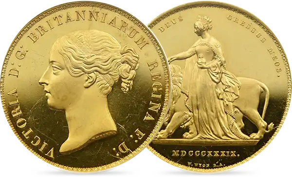 1839 ヴィクトリア女王 ウナ＆ライオン 5ポンド金貨 PCGS PR64DC WR